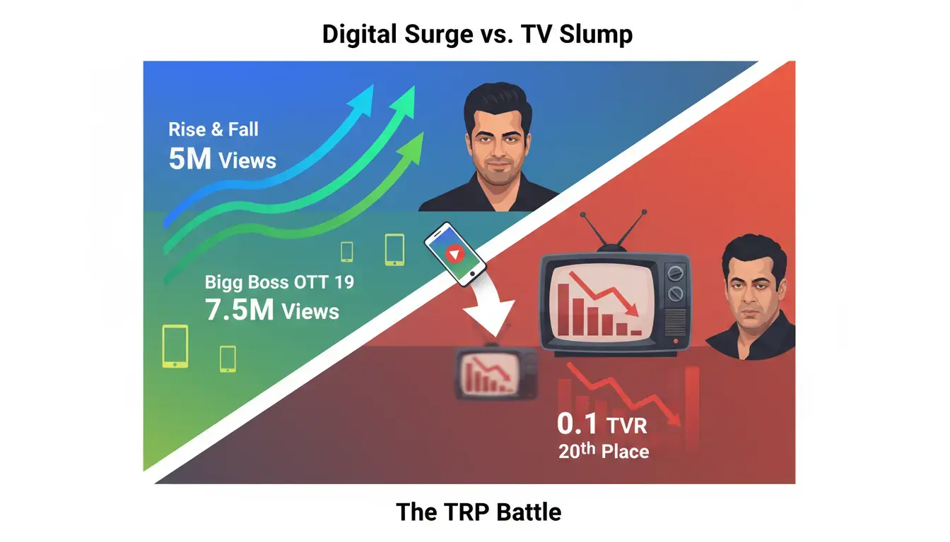 Ashneer Grover's 'Rise & Fall' Nabs 5M OTT Views (Rs 7-10L/Ep); TV TRP Crashes to 0.1% as Bigg Boss 19 Drops to 20th
